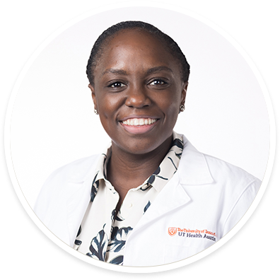 A circular portrait of Nerlyne Desravines, MD.