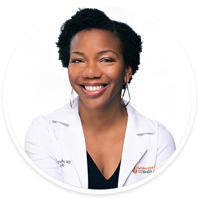 A circular portrait of Yvette Williams Brown, MD